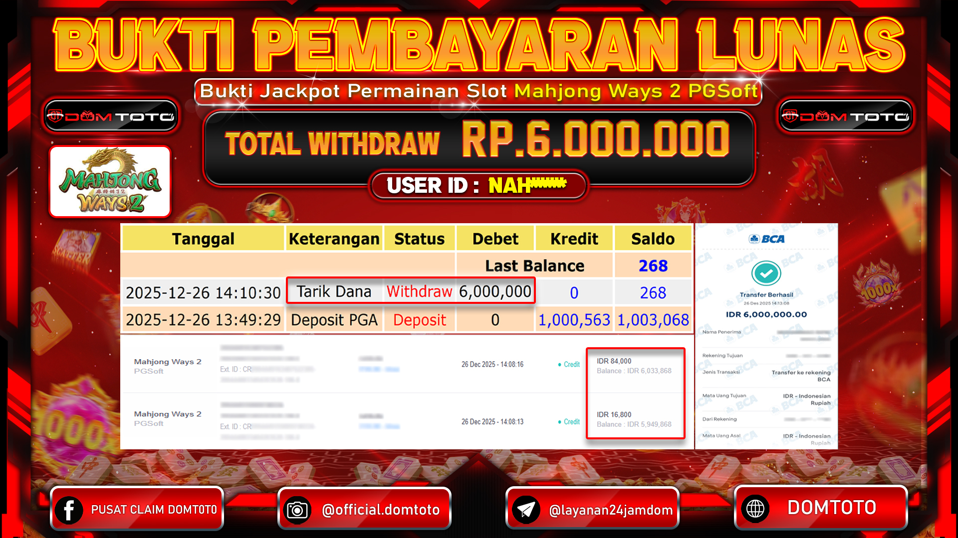 JACKPOT SLOT Mahjong Ways 2 PGSoft 26 DECEMBER 2025